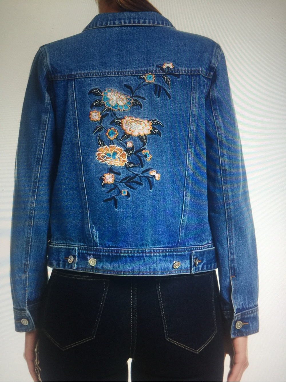 Embroidered Blue Denim Jacket with Floral Back